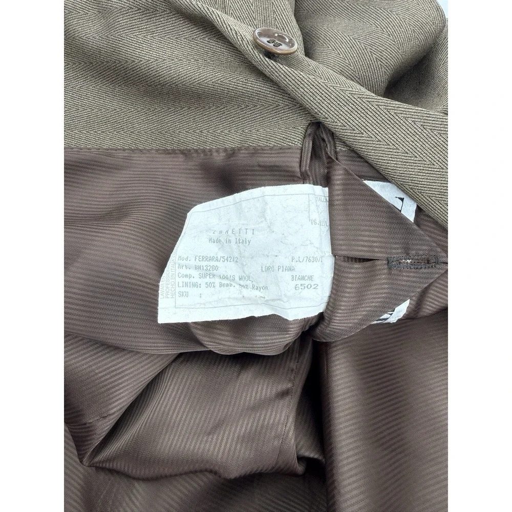 Zanetti Loro Piana Made In Italy Super 100s Merino Wool Brown Herringbone Blazer